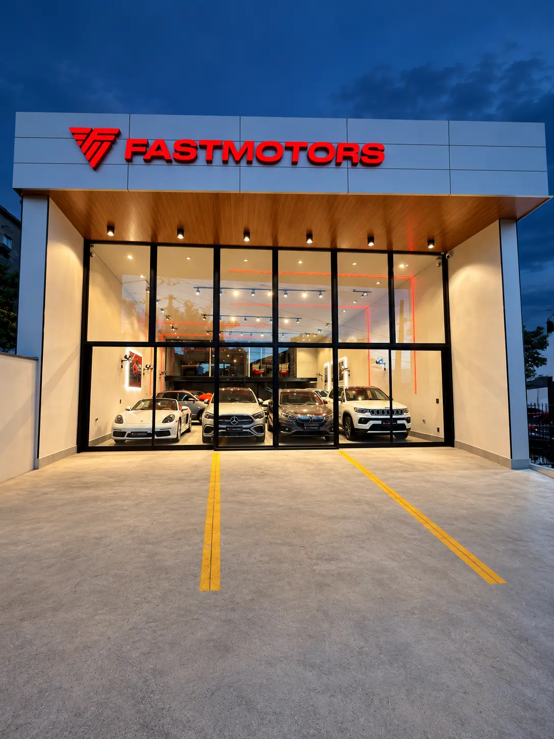 Vista frontal do showroom da FASTMOTORS